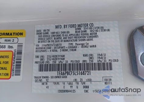 2020 Ford Mustang Gt Premium Fastback from USA, damaged, VIN 1FA6P8CF5L5168721